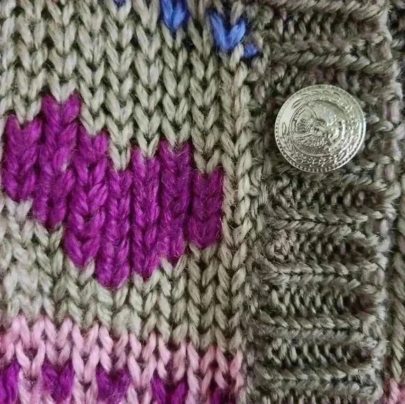 JF Adams Cute Hearts Striped Sz Large Sweater Knit Ivory Pink Tan - Picture 5 of 7